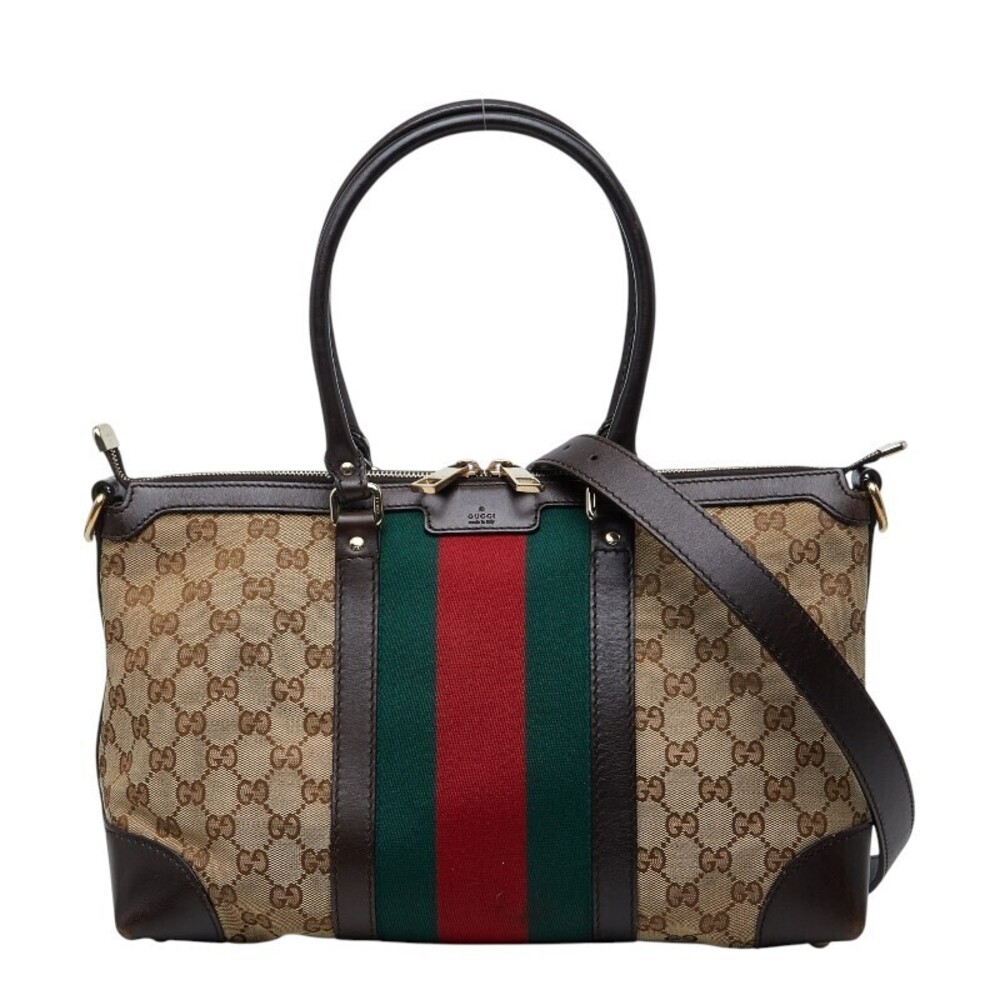 Gucci GG Canvas Sherry Shoulder Bag Shoulder Bag Beige Cream Brown Leather
